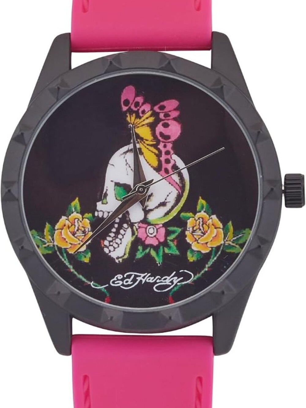Ed Hardy Women's Matte Fuchsia Pink Silicone Strap Watch Analog Quartz